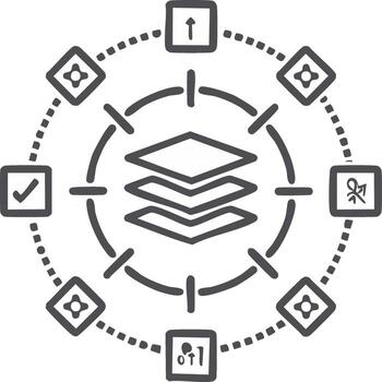 múltiple capas diagrama con controlar, datos, y flecha símbolos espectáculo progresión vector