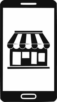 en línea compras en móvil dispositivo pequeño escaparate icono para local negocios y comercio electrónico vector