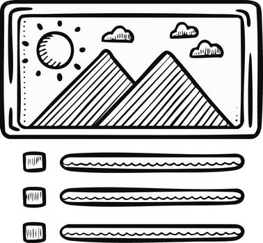 Bosquejo imagen con paisaje y texto campos, ofrecimiento un editable escena creación modelo para diseño presentaciones vector