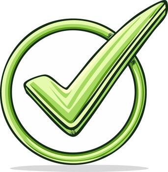 Vibrant green checkmark sign in a circular outline for approval validation vector