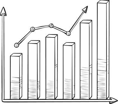 Hand Drawn Bar Graph Displaying Growth and Business Success Illustration Sketch vector