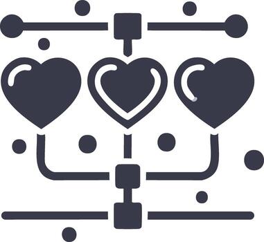 corazones red diagrama de flujo, vinculado corazón iconos, amor conexiones y social redes gráfico vector