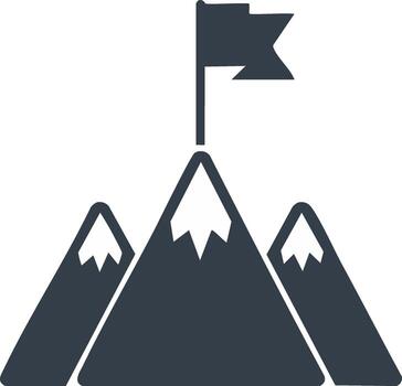 Goal Achievement Icon Featuring Peaks with Flag Emphasizing Success and Target Reached Representing Challenges and Accomplishment vector