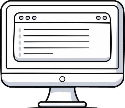 Cartoon Computer Display with List of Items in a Window, Outlined Style vector