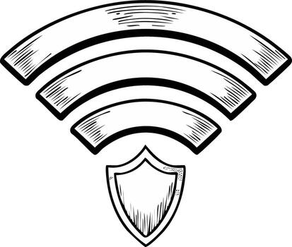 Secure Wireless Internet Access Illustration with Shield Protecting Signal vector