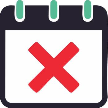 Calendar Page with Red X Mark Indicating Canceled, Postponed, Not Available Date, Icon Sign in Simple Graphic Style vector