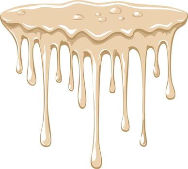 Beige Caramel Drips Cartoon Style Illustration with Glossy Texture, Ideal for Design Elements and Visuals of Drizzling Syrup vector