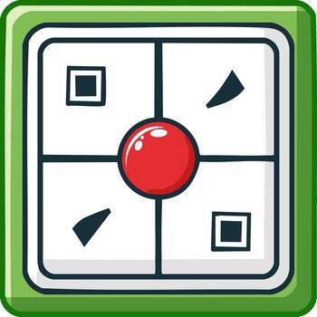 Square game design with segmented sections and red sphere element concept vector
