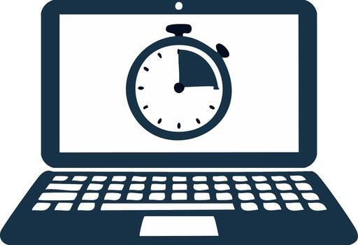 Online time management with a laptop computer and clock, deadline reminder application or task management on digital devices vector