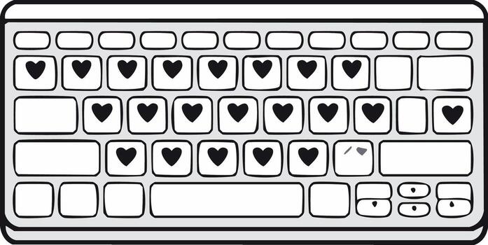 Modern Keyboard with Heart Symbols on Keys Represents Affection, Love, and Technology Connection in Digital Communication vector