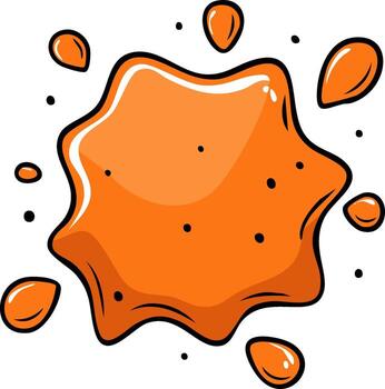 Dynamic orange paint ink splat with many flying droplets and specks vector