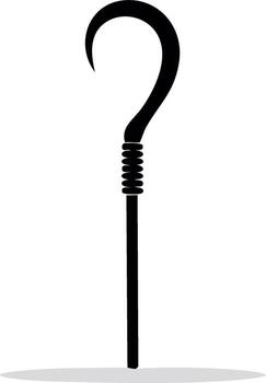 Stylized Black Question Mark Symbol with Curved Hook and Handle Graphic vector