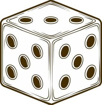 Outline illustration of a six-sided die with spots showing random number vector