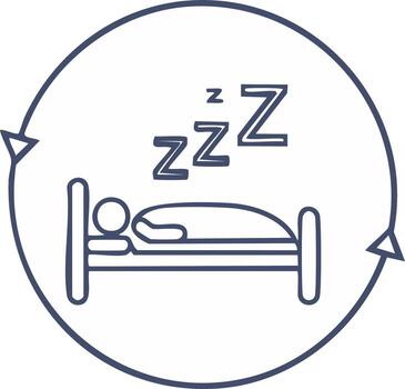 A man sleeping in bed with a clock and a clock icon vector