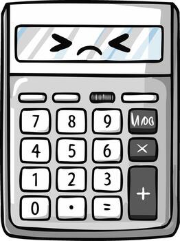 triste dibujos animados calculadora con un ceñudo cara en sus monitor pantalla matemáticas y Finanzas concepto vector