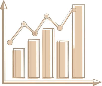 Hand drawn bar chart and line graph showing upward trend and growth on white background vector
