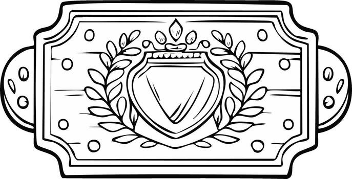 Decorative shield with laurel wreath and ornate border, monochrome design vector