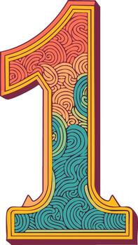 Stylized Number One with Decorative Swirl Patterns Ornamental Figure vector
