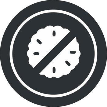 No cookie icon in dark background symbol with round shape and dash line, food allergen, sign for restriction concept vector