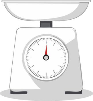 clásico cocina escala con término análogo marcar y rojo puntero medición peso vector