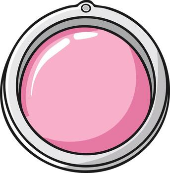 Round pink compact mirror with a silver border, simple design with cartoon-like outline and gentle shading vector