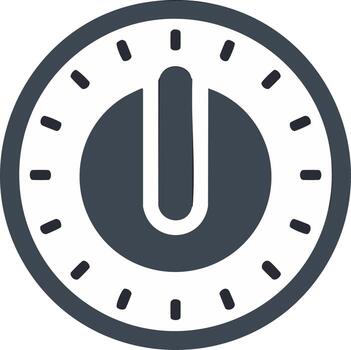 Power button symbol with radial markings, isolated on white, simple graphic, vector