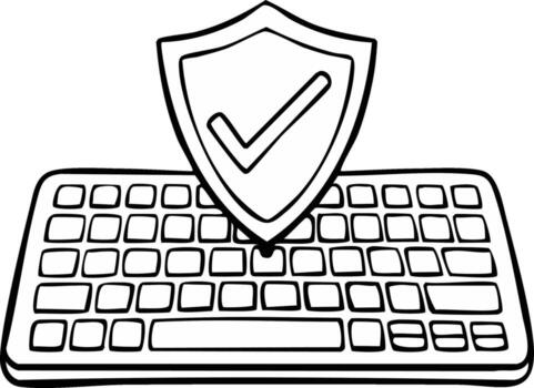garabatear estilo teclado con proteger y marca de verificación icono para digital seguridad y proteccion vector