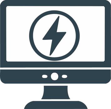 Sleek monitor screen displaying a bold lightning bolt icon representing speed power and energy vector
