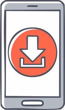 Smartphone with a download icon, digital communication, mobile technology, data transfer vector