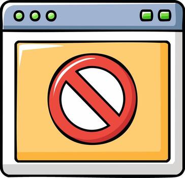 Cartoon prohibition sign in a computer window vector