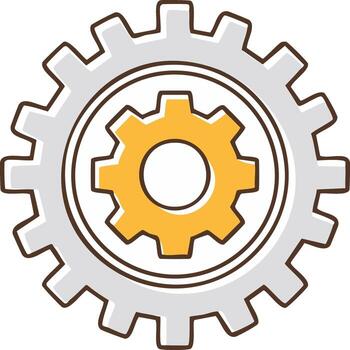 Depiction of two connected gears with a brown outline, symbolizing engineering and machinery vector