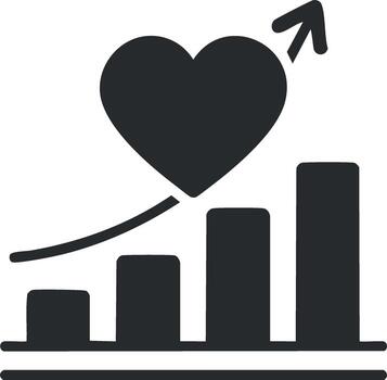 Heart-shaped icon with arrow and bar chart, representing growth and improvement vector