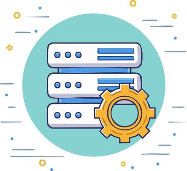 servidor estante con engranaje indicando mantenimiento o configuración en un digital red concepto vector
