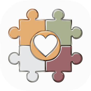 cuatro vistoso rompecabezas piezas conectado por un central corazón icono representando unidad y integración vector