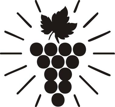 Stylized wine grape cluster icon with a leaf and glowing sunburst effect for a logo vector