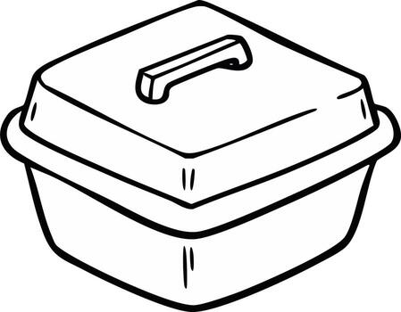 Square food container with handle lid simple line art drawing vector