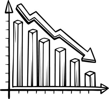 Falling Bar Chart Showing Decline with Downward Arrow, Financial Loss Indicator vector