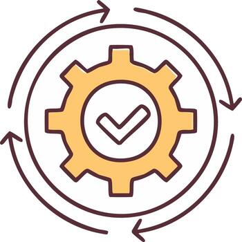 circular proceso fluir con engranaje y marca de verificación icono simbolizando exitoso flujo de trabajo automatización vector