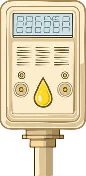 Energy Meter Illustration with Liquid Drop, Numeric Display and Buttons vector
