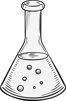 Hand drawn conical flask with bubbling liquid, a laboratory science experiment beaker illustration vector
