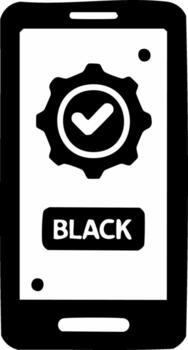 Smartphone with gear and checkmark icon showing settings with black button vector
