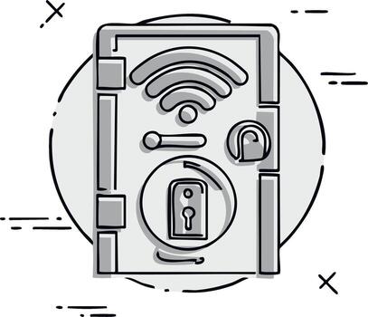 inteligente hogar puerta bloquear sistema con inalámbrico Wifi Internet conexión y digital acceso controlar icono vector