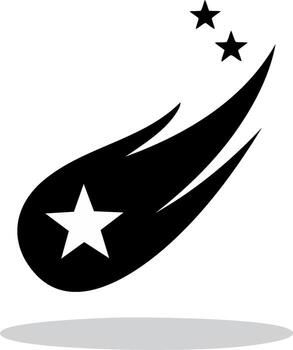 Dynamic Black Shooting Star Icon with White Inner Star and Trailing Celestial Elements vector