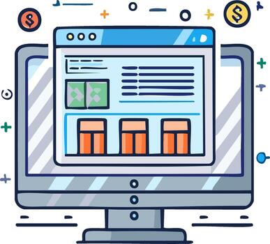 escritorio computadora demostración en línea gráficos y cartas financiero solicitud interfaz vector