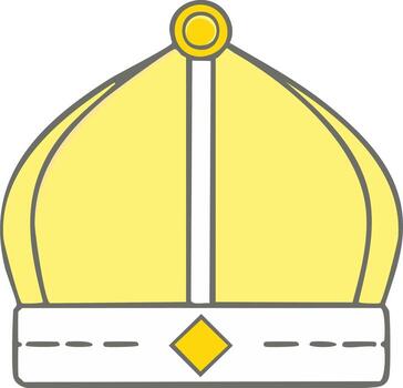 Stylized yellow crown with outlined shape. Royal symbol with diamond, stripes and outlined frame, in a cartoonish simple representation vector