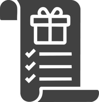 Gift list checklist icon with a present and multiple checkmarks on a scrolled document vector