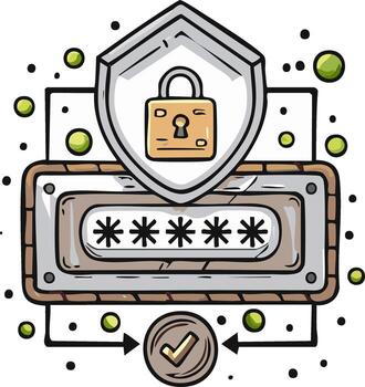 Digital Security Shield Padlock Password Entry and Access Verification Mark vector