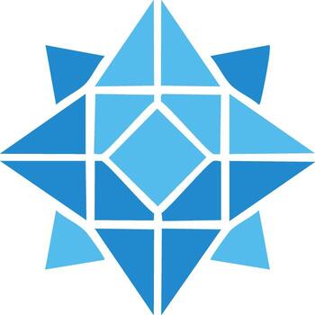 Geometric starburst pattern composed of blue triangles and squares vector