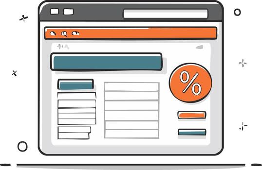mano dibujado navegador ventana demostración un sitio web interfaz con un porcentaje icono ilustración vector