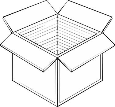 Clean line art illustration of an open empty cardboard box with visible interior depth, perfect for packaging and delivery vector